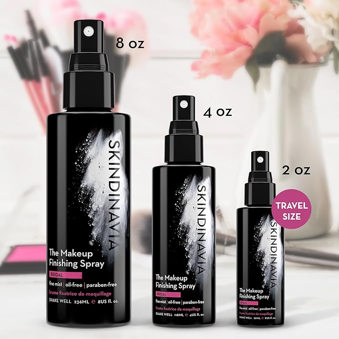 Skindinavia The Makeup Finishing Spray, Bridal Makeup Cooling Setting Spray, All-Day Wear, Long-Lasting Up to 16+ Hours, Heat-Resistant & Waterproof, Wedding Day, Bridal Shower Gift, 4.0 Oz
