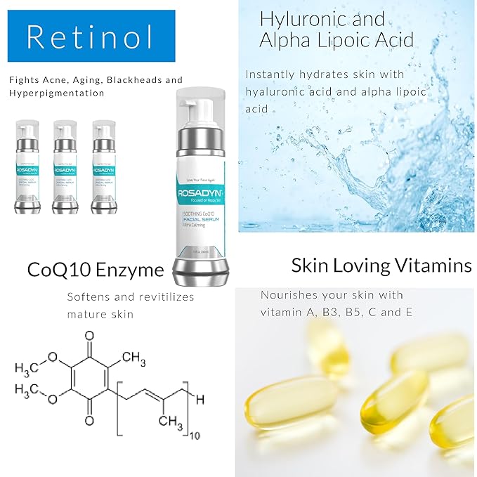 Rosacea Skin Care Trio - CoQ10 Serum, Eye Cream, Toner-Mist | For Sensitive Skin, Face Redness, Fine Lines and Hydration by Rosadyn+