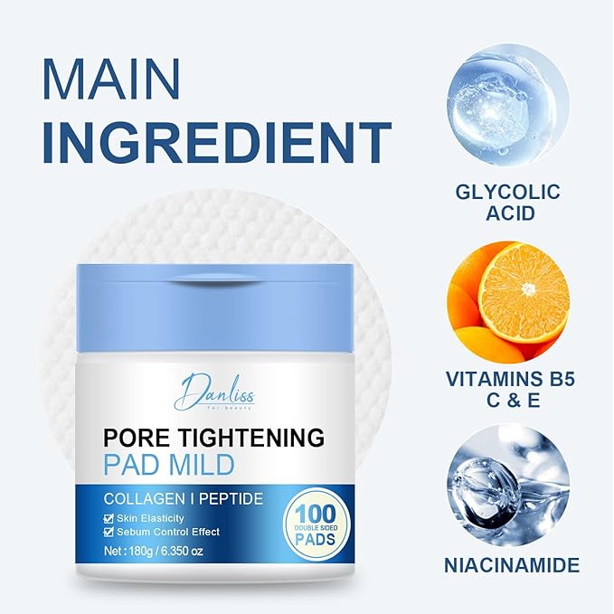 Pore Tightening Cleansing Pads with Niacinamide, Vitamins B5, C & E, Hydrating and Soothing, Improving Elasticity Pore Refining Toner Perfecting Cleansing Pads (100 pc)