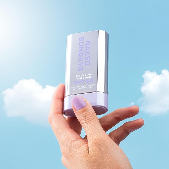 Naked Sundays Clear Glow Sun Stick SPF 50 – Invisible Clear Sunscreen Stick for Face & Body – No White Cast, Fragrance-Free, Broad Spectrum – Dry Oil Formula, Travel-Friendly, 19g
