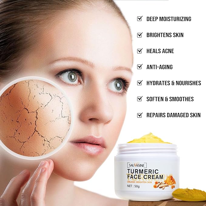 Lanthome Turmeric Face Cream for Face Care Anti-Aging Cream Brightening Face Moisturizer Cream,Skin Repair,Turmeric Moisturizing Cream for Dark Spots Remover,Evens Skin Tone-50g