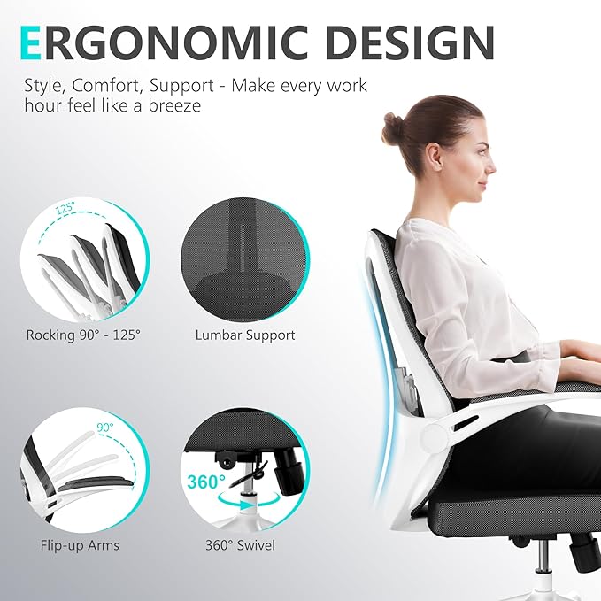 Ergonomic Office Chair Desk Chair - Mesh Computer Chair with 360° Swivel Wheels, Adjustable 90-130° Recline & Lumbar Support for Home Office, Supports up to 350lbs (04Black)