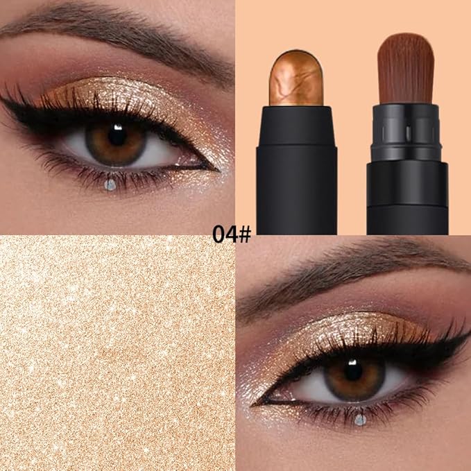 Shimmer Eyeshadow Stick –Copper Bronze Dual-Ended Creamy Pearl Eye Shadow Pencil with Built-In Smudger, Waterproof Long-Lasting High Pigment Eye Makeup for Smooth Glide 04#