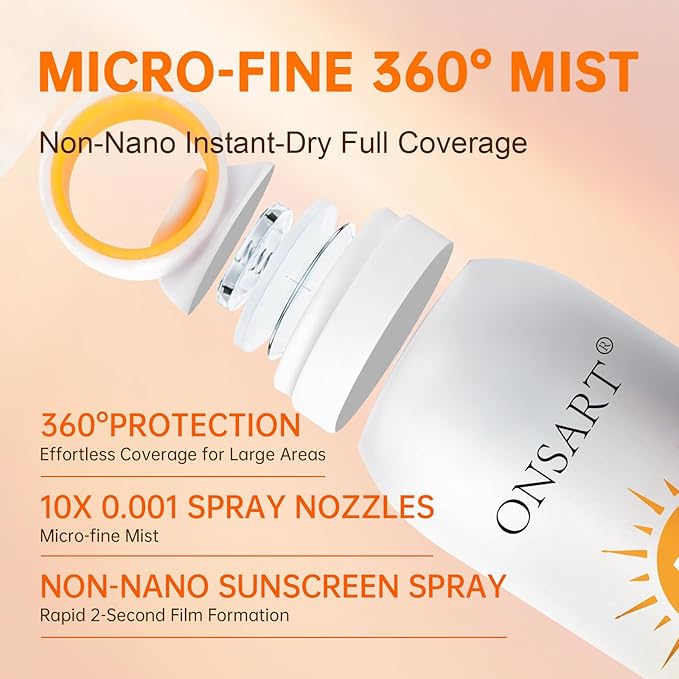 Mineral Sunscreen Spray SPF 50+, Reef Safe, Zinc Oxide Sunscreen, Broad Spectrum UVA/UVB, 360° Ring Spray, Water Resistant 80 Minutes, Lightweight Non-Greasy, 6.76 fl Oz (Pack of 2)