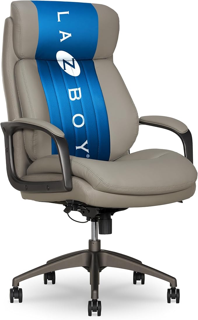 La-Z-Boy Nova Executive Office Chair - Ergonomic High Back Desk Chair with AIR Lumbar Support - Comfortable Computer Chair for Home Office - Vegan Leather - Gray