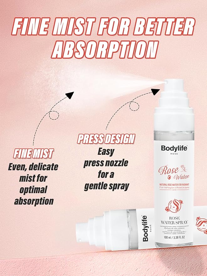 Rose Water Spray for Face Made Without Dyes or Alcohol,Refreshing Facial Mist for Glowing Skin with Rose, All Skin Types 3.38 fl oz