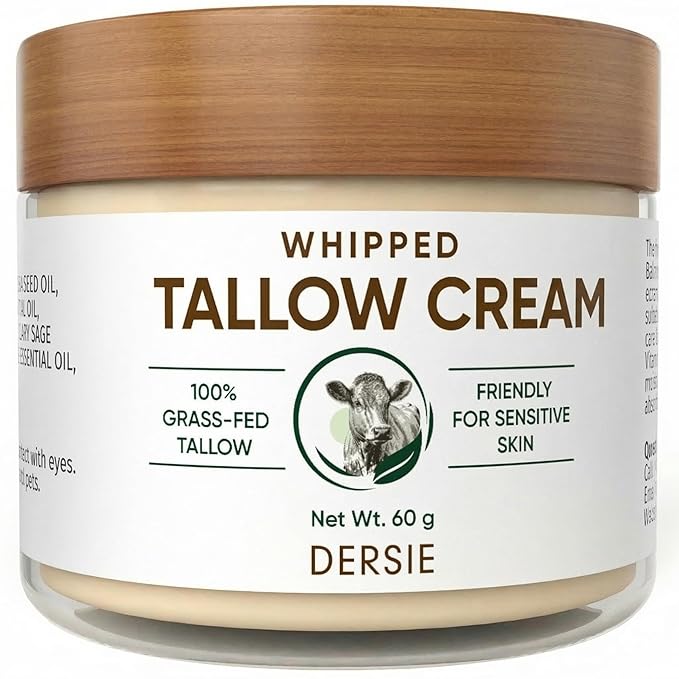 Dersie Whipped Tallow Cream: 100% Grass-Fed Beef Tallow Cream for Deep Hydration, Skin Barrier Repair, Soothing - Tallow Moisturizer for Face & Body for Women, Men & Kids (2.1 oz)