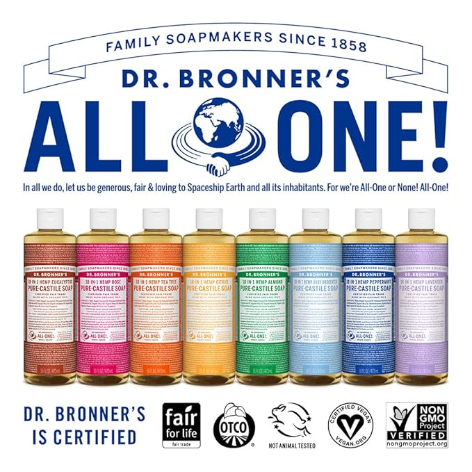 Dr. Bronner's - Pure-Castile Liquid Soap (Tea Tree, 16 ounce) - Made with Organic Oils, 18-in-1 Uses: Acne-Prone Skin, Dandruff, Laundry, Pets and Dishes, Concentrated, Vegan, Non-GMO