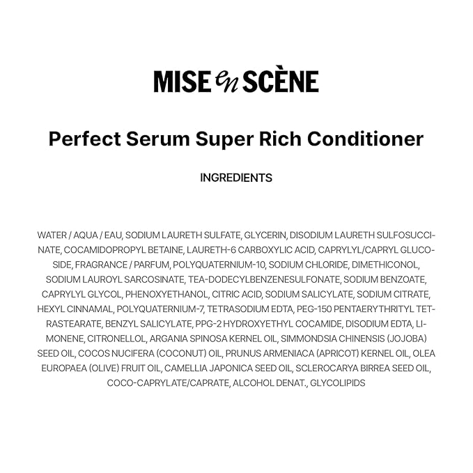 Mise En Scene Perfect Serum Super Rich Conditioner| Korean Hair Care for Severely Damaged Hair | Anti-Frizz, Hydrating, Nourishing | Korean Conditioner with Moroccan Oil, Jojoba Seed |17.92 Fl Oz