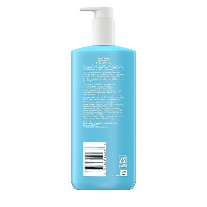 Neutrogena Hydro Boost Body Gel Cream, Hydrating Body Lotion with Hyaluronic Acid for Normal to Dry Skin, Hyaluronic Acid Lightweight Moisturizer, 16 oz, 2 Pack