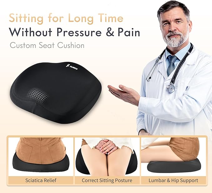FLORICH Car Seat Cushion and Lumbar Support Headrest Pillow Memory Foam Ergonomic Car Cushion Back Neck Support Pillow Sciatica & Back & Tailbone Pain Relief Cushion for Car Seat Driving, Black