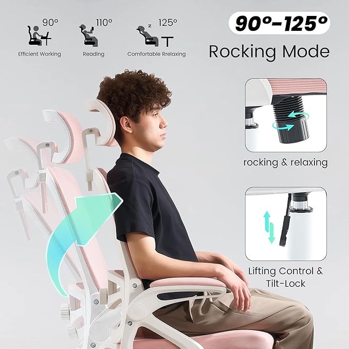 Fizzin Ergonomic Office Chair, 400 LBS Desk Chair with Adjustable Lumbar Support, High Back Breathable Mesh Computer Chair Rolling Work Swivel Task Chairs, Comfy Home Office Desk Chair (Pink)