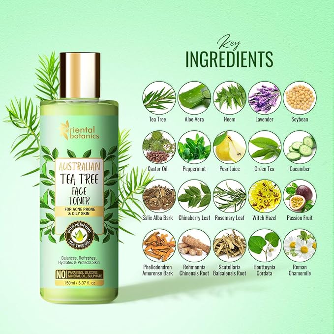 Oriental Botanics Australian Tea Tree Face Toner 150ml | No SLS, Alcohol and Paraben