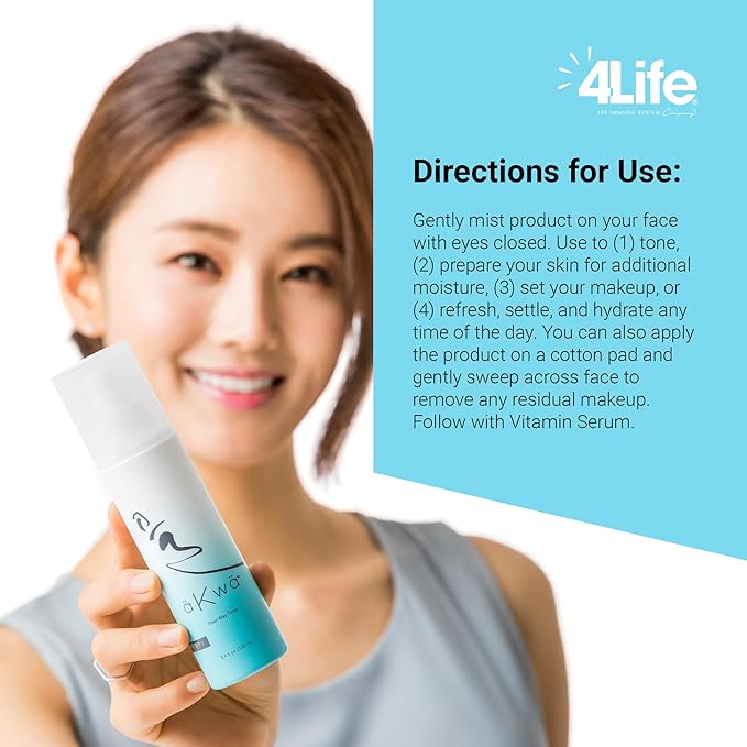 4Life - aKwa Four Way Toner - Rose Water, Seaweed & Niacinamide to Hydrate, Refresh, Even Tone & Set Makeup - Alcohol-Free Plant-Based Formula - 3.4 fl oz