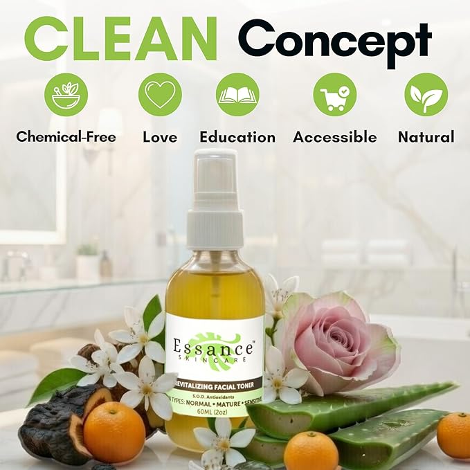 Essance Facial Toner for Women & Men – 2 oz | Rose, Orange Blossom Face Toners | Aloe Juice Face Mist | Vegan Daily Skin Care & Travel Essentials For Women, Men