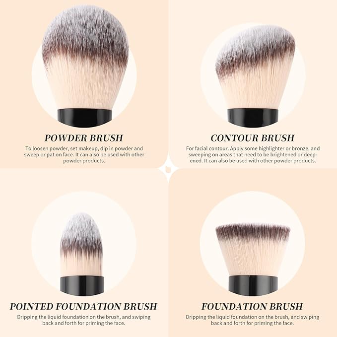 DUcare Dual-Ended Face Brushes, 4-in-1 Foundation Contour Powder Buffing Blending Brush Set, Travel Synthetic Kabuki Blending Cosmetic Tools for Liquid Cream Powder