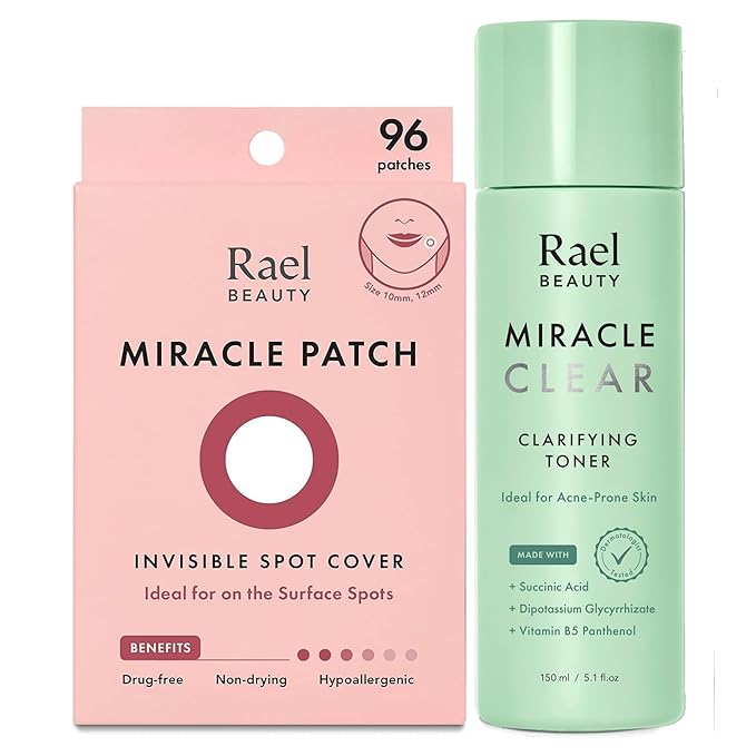 Rael Miracle Bundle - Invisible Spot Cover (96 Count), Miracle Clear Clarifying Toner (5.1 fl. oz)