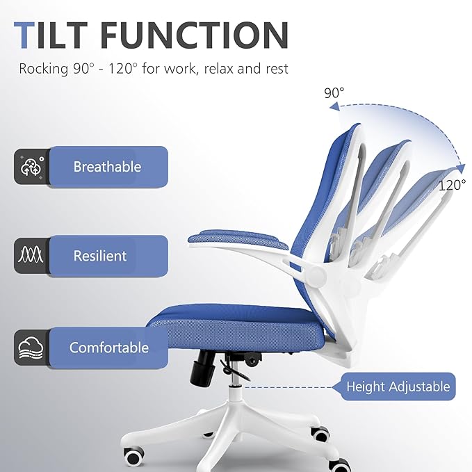 Ergonomic Office Chair Desk Chair - Mesh Computer Chair with 360° Swivel Wheels, Adjustable 90-130° Recline & Lumbar Support for Home Office, Supports up to 300lbs (01Blue)