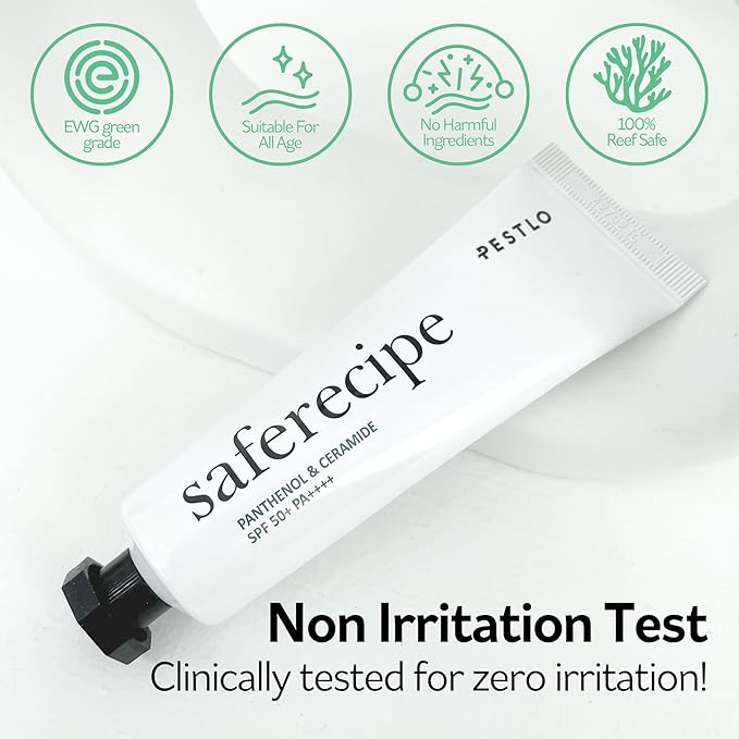 PESTLO Saferecipe Sun Essence SPF 50+ PA++++ 1.69 Fl Oz 100% Mineral - Korean Sunscreen, Non-greasy, Light-weight, Dual-Function, Moisturizing Sunblock