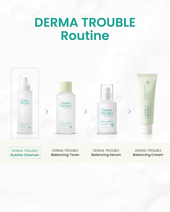 Derma Trouble Bubble Cleanser (5.46 fl oz) Non-Comedogenic BHA Low-pH Mild Micro Foaming Cleanser for Sensitive Skin with Sebum-Control Complex for Bumpy Skin, Blackheads, Whiteheads