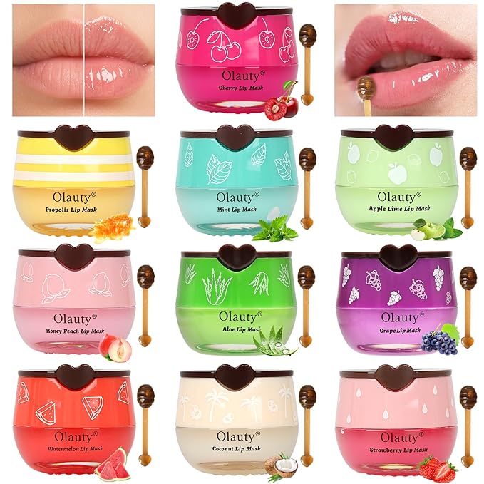 10 PCS Bee Lip Balm Lip Mask Honey Pot,Mothers Day Gifts,Teacher Appreciation Gifts,Honey Lip Balm Bulk Gifts Lip Sleeping Mask Overnight Lip Moisturizer,Easter Basket Stuffers,Party Favors for Women