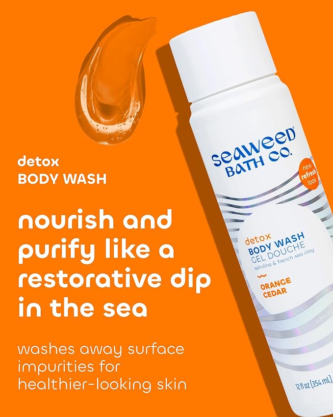 Seaweed Bath Co. Detox Body Wash - Orange Cedar - Hydrating Foaming Cleanser with Refreshing Natural Ingredients - Vegan, Paraben and Sulfate Free Shower Gel for Women and Men - 12 oz