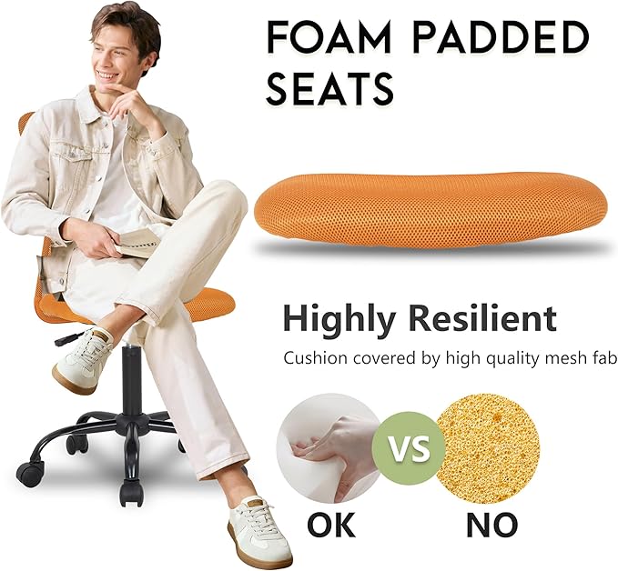 BestOffice Ergonomic Office Chair Desk Chair Mesh Computer Chair Armless Back Support Modern Executive Rolling Swivel Chair with Lumbar Support (Orange)