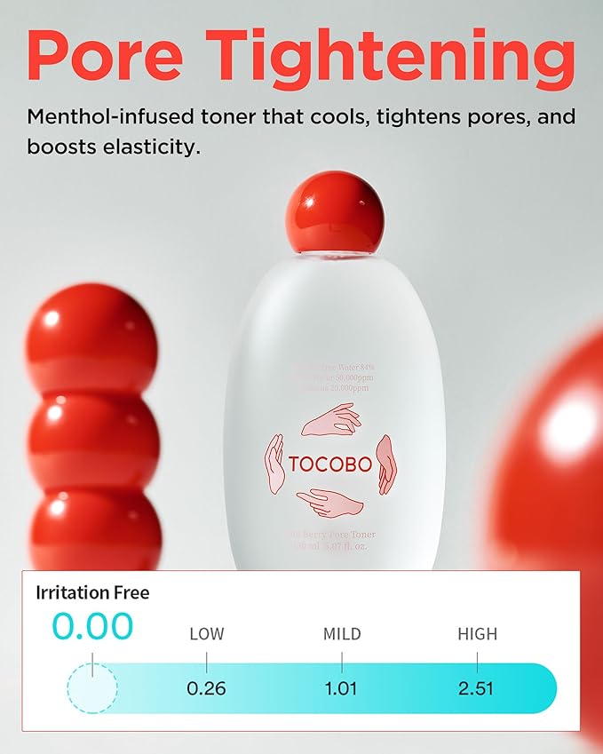 TOCOBO Vita Berry Pore Toner – Korean Vegan Alcohol-Free Face Toner with Hibiscus, Niacinamide & Vita Berry Water for Pore Tightening - Oil Balancing & Gentle Exfoliation, 5.07 fl.oz.