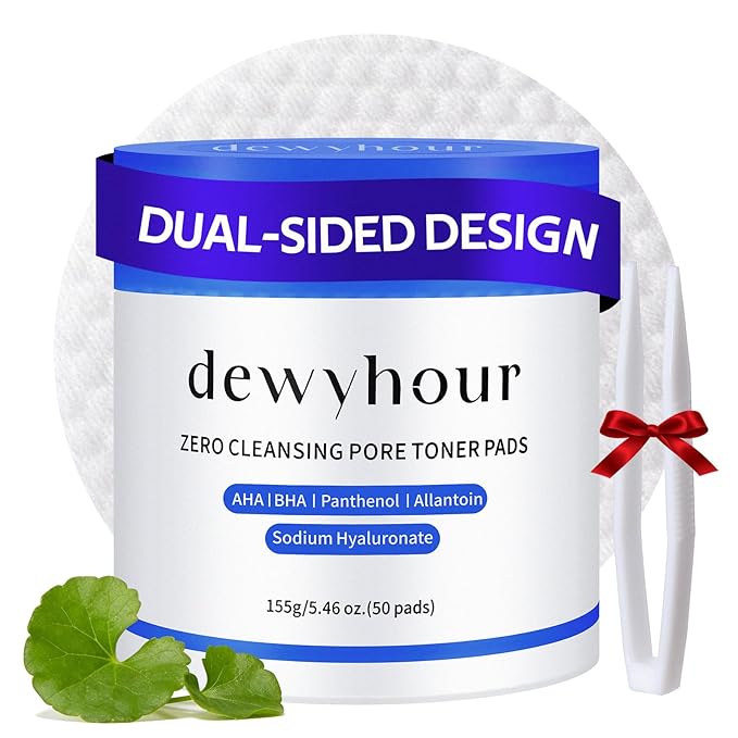 dewyhour Cleansing Face Pads, Gentle Exfoliation Toner Pads for Face with AHA & BHA – Korean Skin Care Moisturizing Dual-Sided Textured Pad Sensitive Skin