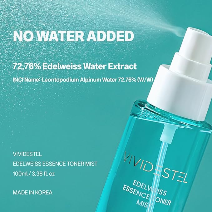 Edelweiss Essence Toner Facial Mist - 727,645 ppm Edelweiss Flower Extract Essence Facial Toner Skin Mist - No Water & Oil Added - Edelweiss Extract and Niacinamide Facial Spray - 100ml