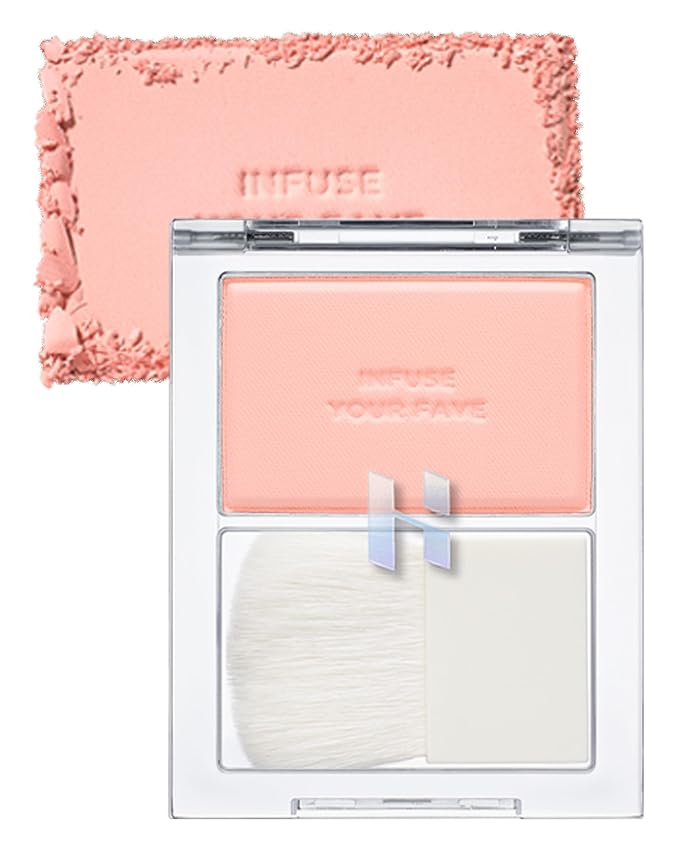 HOLIKA HOLIKA My Fave Infusing Blush 08 Fuzzy - Korean Face Makeup Cushiony Powder, Buildable Color with Multi-Blurring Effect - Pore Minimizing Mineral Formula, Includes Mini Brush