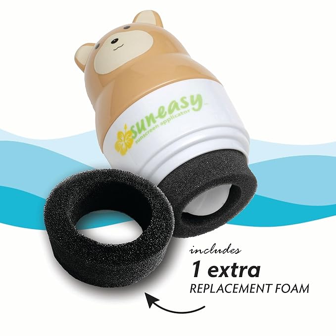 YAYA ORGANICS Sun-Easy Sunscreen Applicator, Refillable Roll-On with Sponge for Kids and Babies, Fun, Fast and Mess-Free application, Holds 100 ml, Bear/Pink Cap