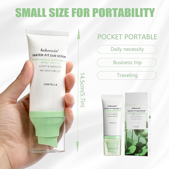 Water-Fit Centella SunSerum SPF50 - Lightweight, Non-Greasy Daily Moisturizing Protection with Centella Extract for All Skin Types