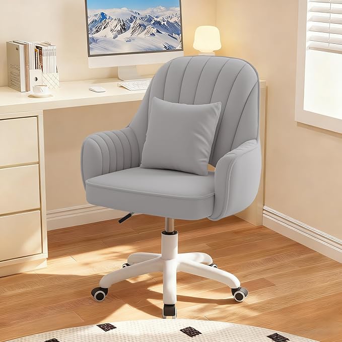 Home Office Chair Velvet Vanity Chairs Makeup Desk Chair with Wheels Mid Back Computer Chairs Height Adjustable Swivel Rolling Task Chair for Living Room, Bedroom, Office