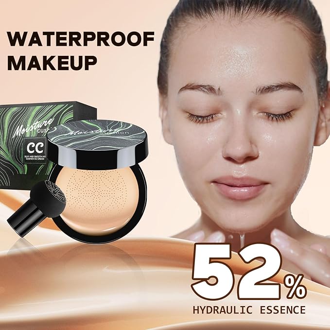 Mushroom Head Air Cushion CC Cream for Older Women, Medium Coverage Lightweight Up To 24H Wear Intense Moisture, Self Adjusting for Mature Skin, Vegan Formula (Medium)
