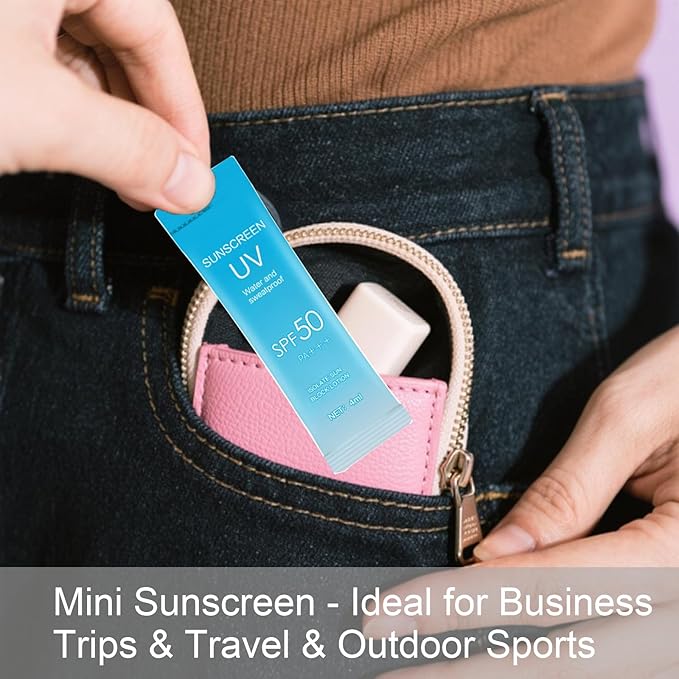 40PCS Mini Sunscreen with Hyaluronic Acid, SPF50+ PA+++ Travel Size Sunscreen Bulk (4ml Each), Lightweight & Non-Greasy & Hydrating, Waterproof Face & Body Sunscreen for Outdoor, Vacation, Daily Use