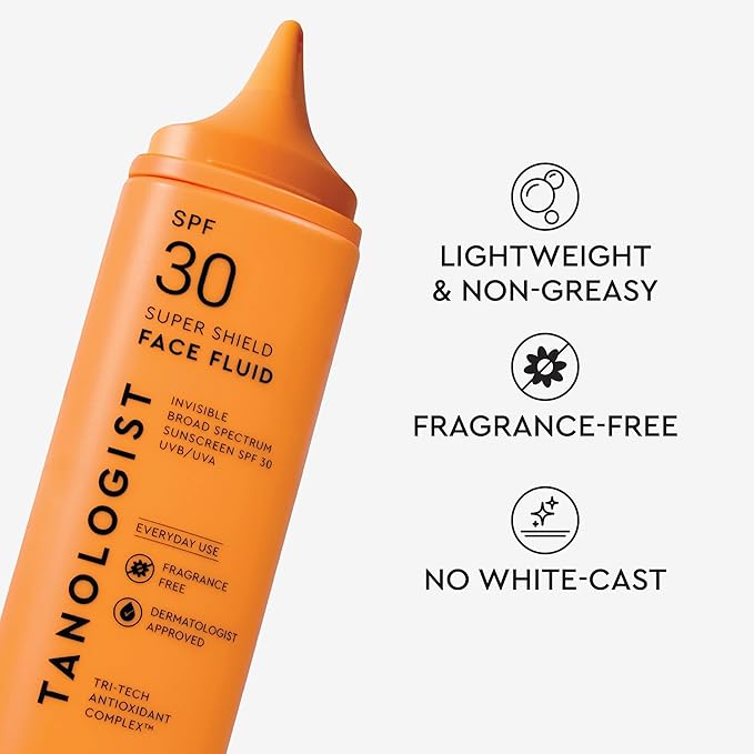 Tanologist SPF 30 Super Shield Face Fluid, Broad Spectrum SPF Sunscreen, Lightweight Face Sunscreen With Antioxidants & Hyaluronic Acid, No Fragrance, 1.69 fl. oz/50 ml Bottle