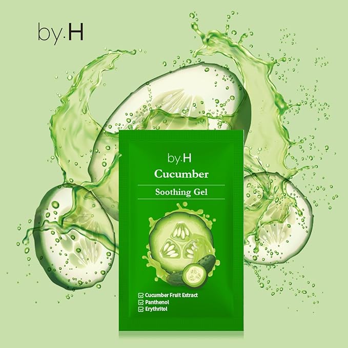 by.H Pure Cucumber Gel Organic Pouch (30 PC) - Skin Care Cucumber Cooling Gel with Extracts for Sunburn and Soothing Relief | Food Grade Non-Sticky Formula for Sensitive Skin