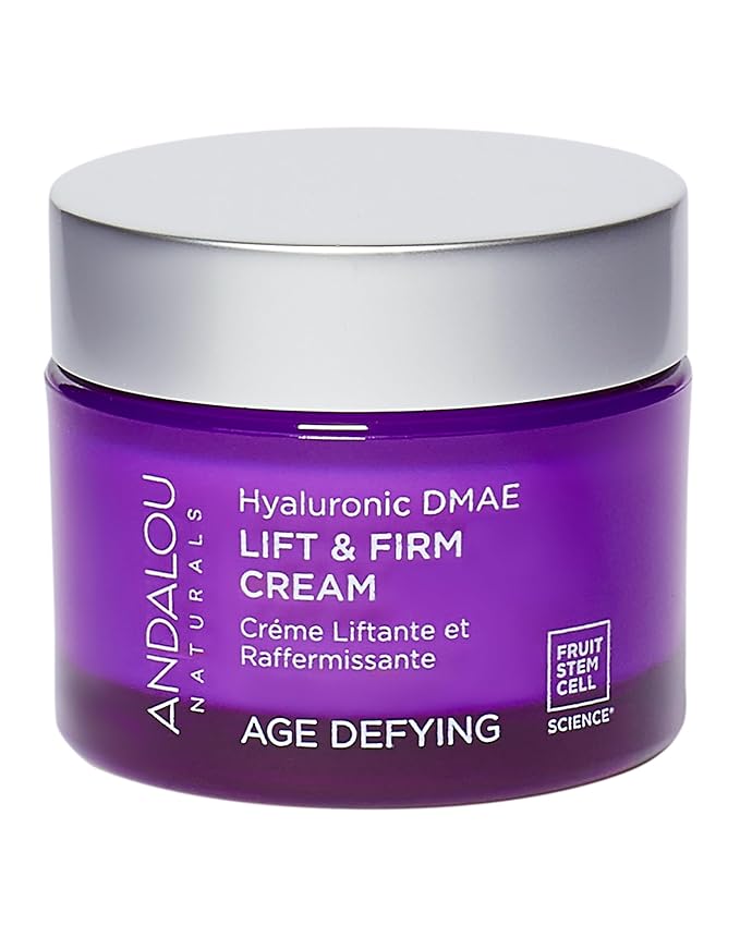 Andalou Naturals Hyaluronic Dmae Lift Firm Skin Cream, Face Moisturizer with Anti Aging Antioxidants, Hydrating, Helps Reduce Fine Lines and Wrinkles, 1.7 Ounce