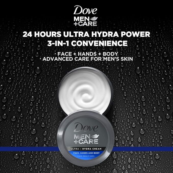 Dove Men+Care Ultra Hydra Cream, Face, Hands and Body care, All Skin Types, 4-Pack of 2.53 Oz Each