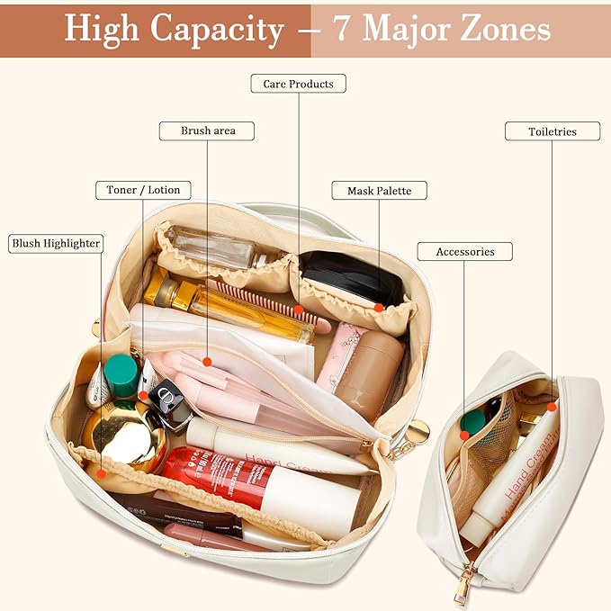 Birthday Gifts for Women Teen Girl, Personalized Initial Makeup Organizer Bag Set, Open Flat Travel Cosmetic Bag With Clear Divider and Handle(Beige,D)