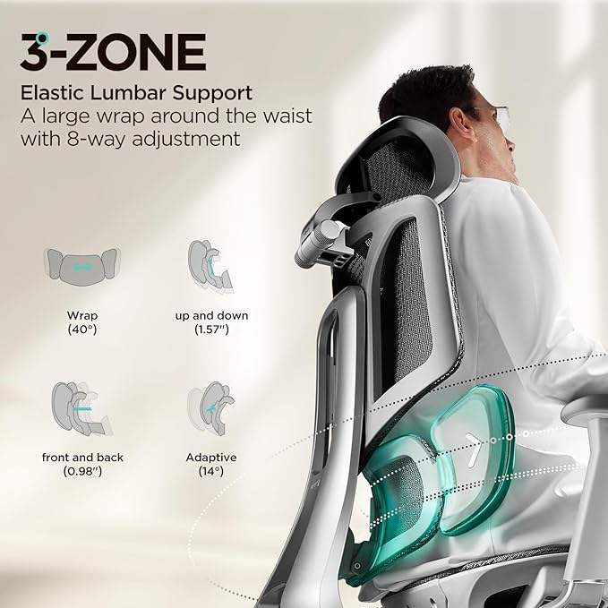 Hbada E3 Air Ergonomic Office Chair, Big and Tall Office Chair - with 3-Zone Dynamic Lumbar Support, 3D Adjustable Headrest, 4D Adjustable Armrests, Swivel, Grey(with Footrest)