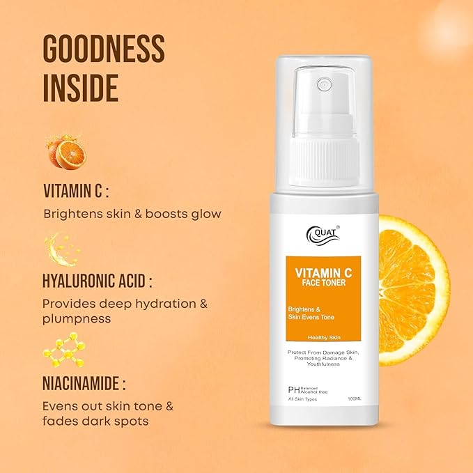 Vitamin C Face Toner – Brightening & Hydrating Facial Toner for Even Skin Tone, Pore Minimizing & Refreshing Toner, Alcohol-Free pH Balanced Skincare for All Skin Types – 100 ml