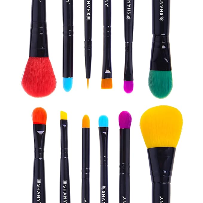 SHANY Vegan Makeup Brushes - LUNA - 6 PC Double Sided Travel Make up Brushes with 12 unique Bristles sides - Brush storage Pouch - Synthetic Cosmetics Brush