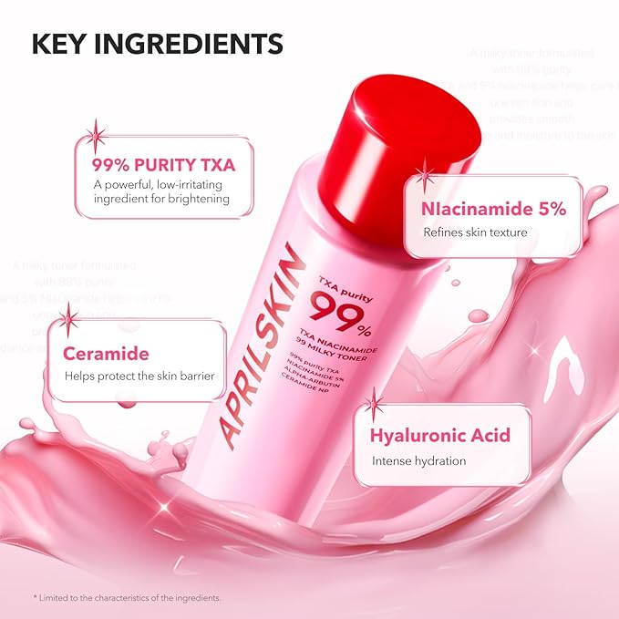APRILSKIN TXA Overnight Glow Booster Trio: TXA Toning Shot 99 Spicule Facial Serum, Pink Milky Toner and TXA Overnight Wrapping Mask