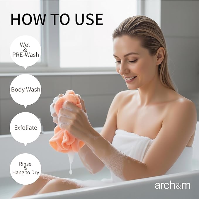 ARCH&M Exfoliating Washcloth 12 Pack Back Scrubber for Shower Towel Body Scrubber Microabrasion Sponge Japanese Bath Wash Korean Exfoliating Beauty Wash Cloth Loofah Scrubber OPNB
