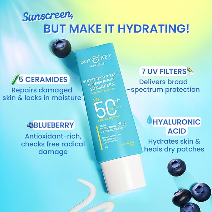 Dot&Keey's Blueberry Hydrate Barrier Repair Sunscreen, SPF 50+ PA++++, 80g
