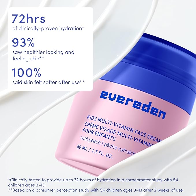 Evereden Kids Face Cream: Cool Peach, 1.7 oz. | Face Lotion | Clean and Non-Toxic Face Moisturizer | Multi-Vitamin Skin Care for Kids | Pack of 2