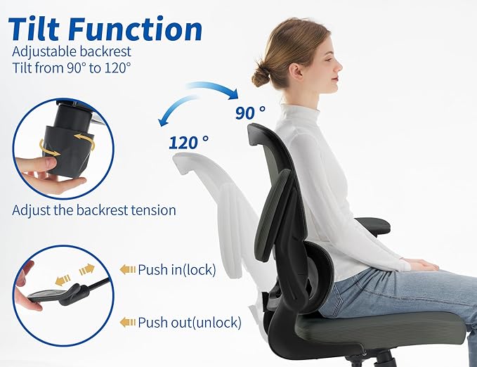 TRALT Ergonomic Office Chair - Desk Chair with Adjustable Lumbar Support Computer Chair - Mesh Comfy Chair with Flip-up Armrests - Gaming Chairs for Adults Home Office (PU Leather, Dark Green)