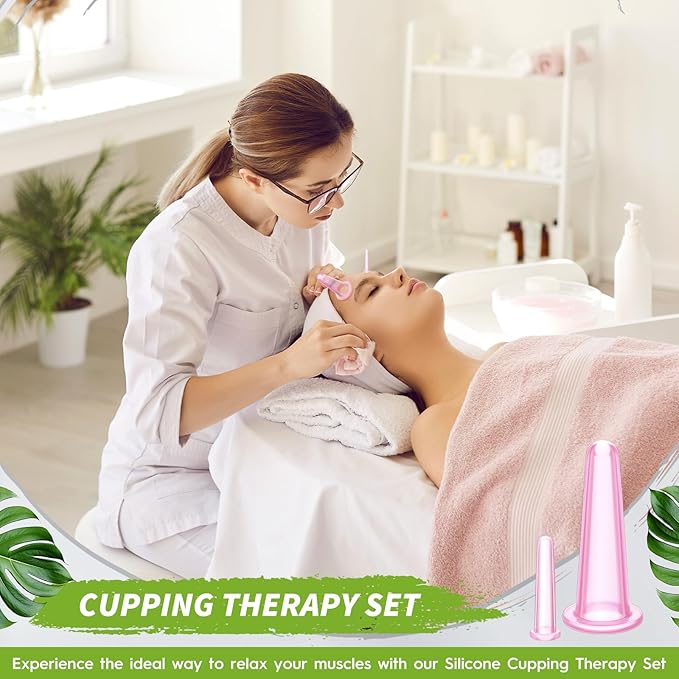 4 Pcs Face Cupping Set, Facial Cupping Set for Face and Eye Massage, Silicone Massage Vacuum Anti Aging Beauty Tool Facial Care(Pink)